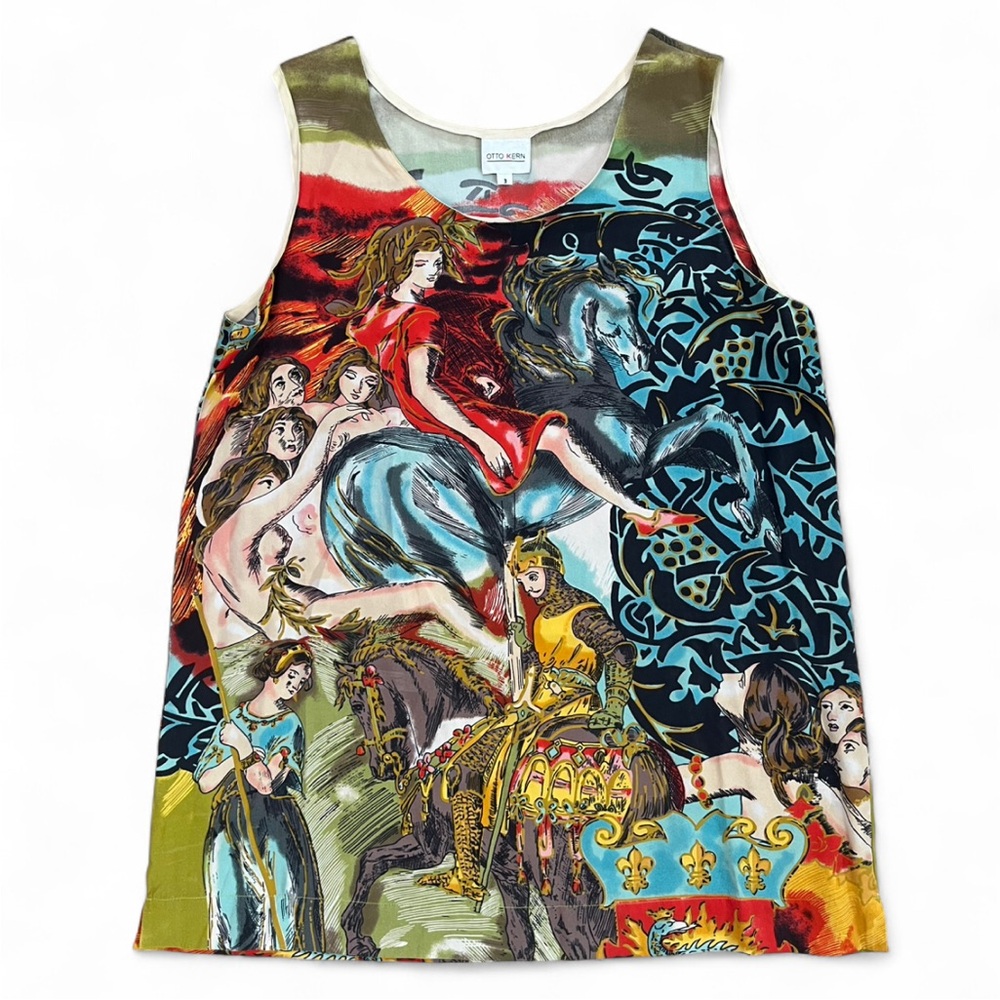 RARE Vintage Otto Kern 100% Silk All Over Print AOP Tank Top Blouse Renaissance